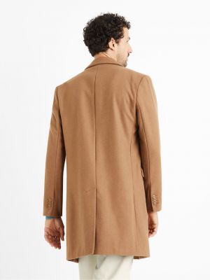 Vlněný kabát Celio hnědý