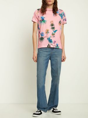 Памучна тениска на цветя с принт Etro розово