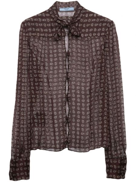 Chemise longue en chiffon à imprimé à imprimé paisley Prada marron