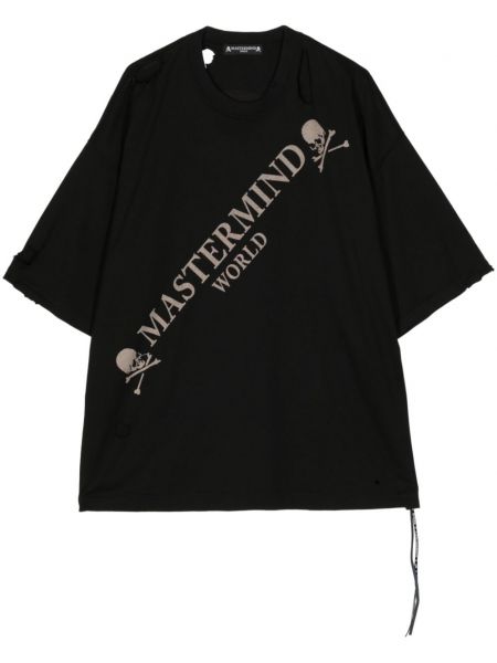 Памучна тениска с протрити краища Mastermind World черно