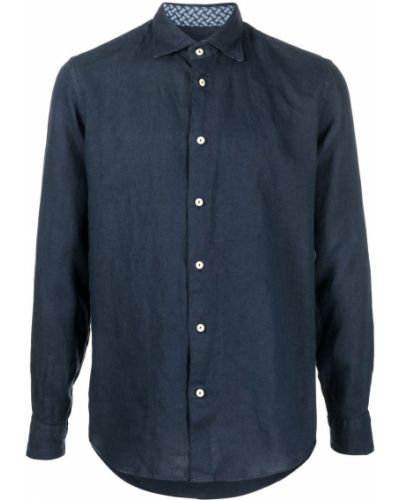 Lanena srajca z gumbi Drumohr modra