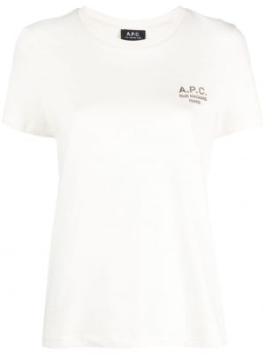 Bavlnené tričko s výšivkou A.p.c. biela