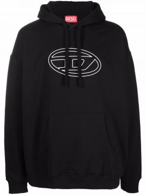 Pamučna hoodie s kapuljačom s printom Diesel crna