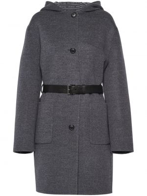 Vlnený kabát s kapucňou Prada sivá
