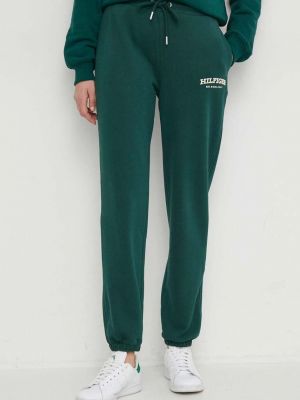 Spodnie sportowe bawełniane z nadrukiem Tommy Hilfiger zielone