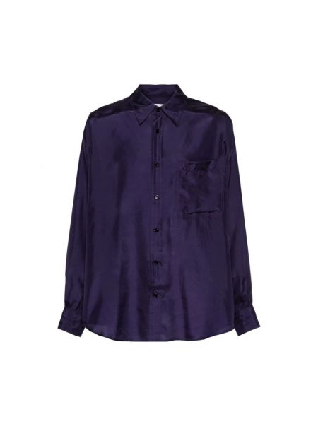 Jedwabna satynowa koszula plisowana Lemaire fioletowa
