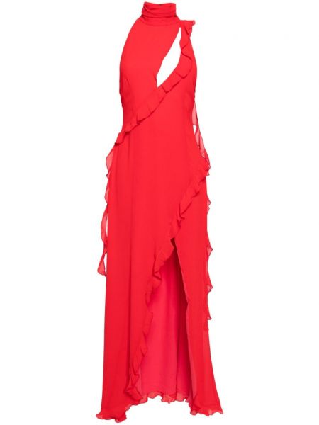 Večernja haljina s volanima De La Vali crvena