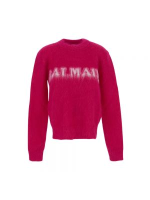 Moherowy sweter Balmain różowy
