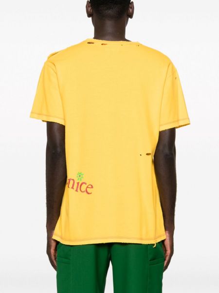 T-shirt di lino di cotone Erl giallo