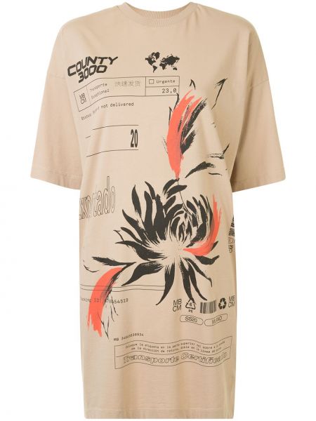 Sukienka mini bawełniana z nadrukiem Marcelo Burlon County Of Milan - beżowy