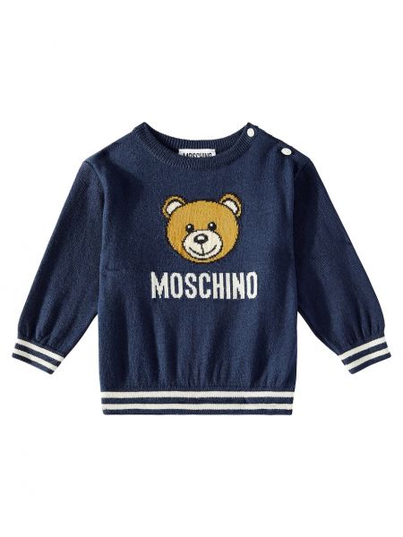 Bomuld uld striktrøje for piger Moschino Kids blå