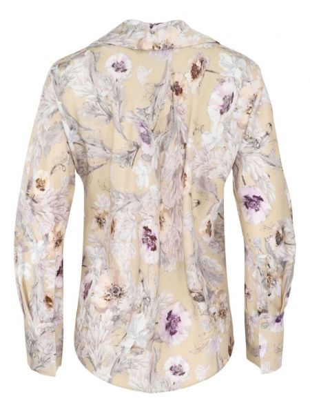 Chemise en soie à fleurs à imprimé Vince beige