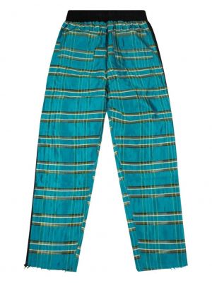 Kostkované hedvábné sportovní kalhoty s potiskem Amiri modré
