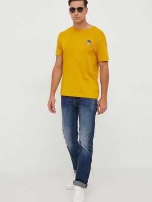 Koszulka bawełniana Gant żółta