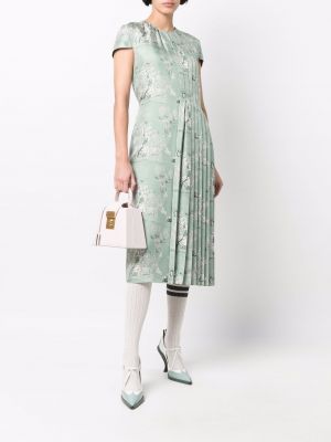 Raštuotas gėlėtas šilkinis suknele Thom Browne žalia