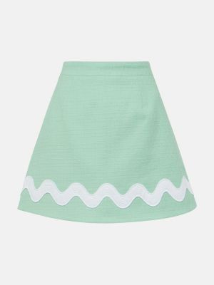Mini falda de algodón de tweed Patou verde