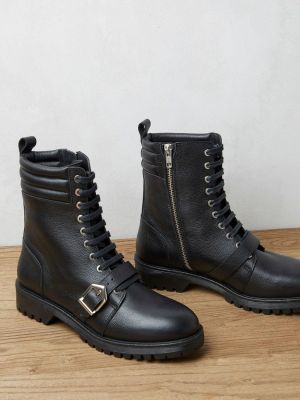 Бархатные кожаные байкерские ботинки Mint Velvet черные