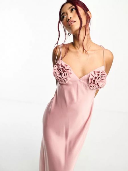 Атласное платье миди Bardot розовое