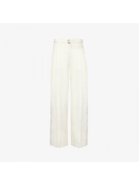 Широкие тканые брюки мелового цвета с высокой посадкой Sacai белый