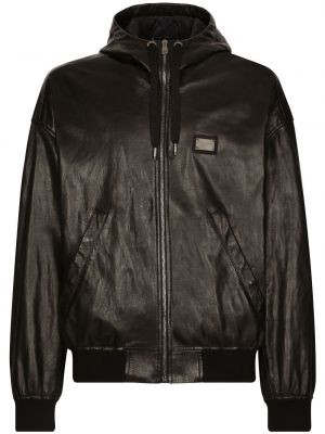 Kožna jakna s kapuljačom Dolce & Gabbana crna