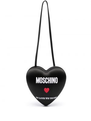 Δερμάτινη τσάντα ώμου με κέντημα Moschino μαύρο