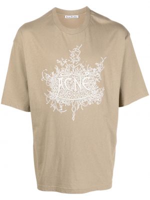Bavlněné tričko s potiskem Acne Studios béžové