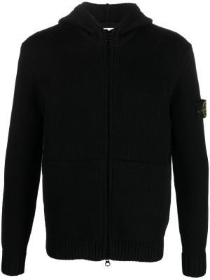 Hoodie i stickad Stone Island svart