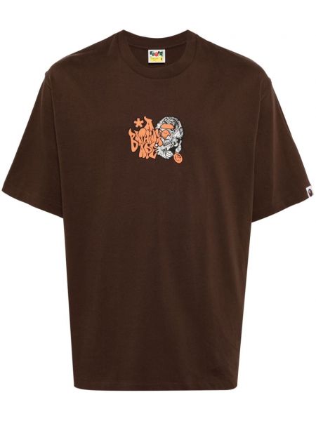Kokvilnas t-krekls ar apdruku A Bathing Ape® brūns