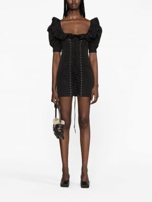 Krajkové šněrovací koktejlové šaty Alessandra Rich černé