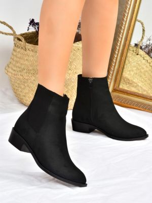 Kotníkové boty na podpatku na nízkém podpatku Fox Shoes černé