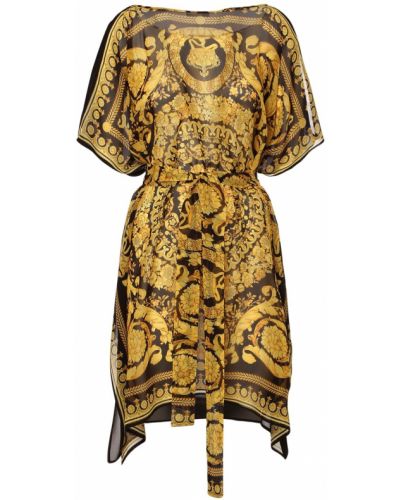 Jedwabne sukienka mini z nadrukiem z paskiem Versace - złoto