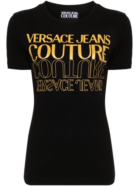 Пухена памучна тениска Versace Jeans Couture черно