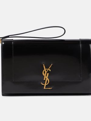 Кожени чанта тип „портмоне“ от лакирана кожа Saint Laurent черно