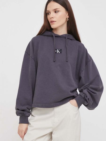 Pamučna hoodie s kapuljačom Calvin Klein Jeans siva