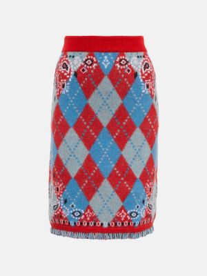Vlněné mini sukně s argylovým vzorem Alanui červené