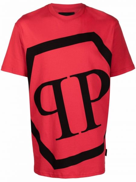 Oversize тениска с принт Philipp Plein червено