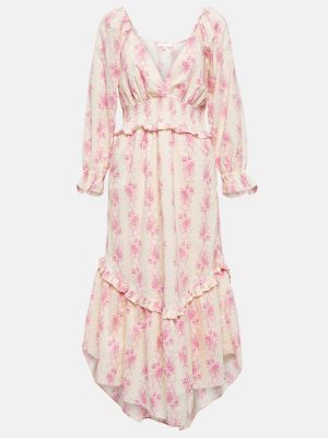Sukienka midi bawełniana w kwiatki Loveshackfancy różowa