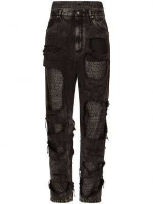Bavlnené roztrhané džínsy s rovným strihom Dolce & Gabbana čierna