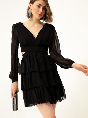Шифоновое вечернее платье с рюшами Lafaba черное