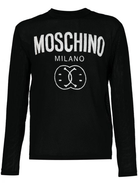 Памучен пуловер Moschino черно
