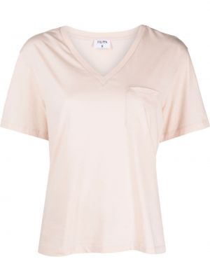 Памучна тениска с v-образно деколте Filippa K розово