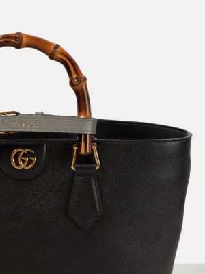 Кожени шопинг чанта Gucci черно