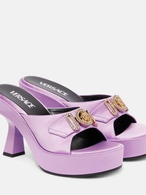 Papuci tip mules din satin Versace violet