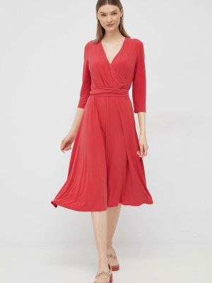 Sukienka mini z dekoltem w serek Lauren Ralph Lauren czerwona