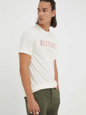 Тениска с дълъг ръкав с принт Mustang бежово