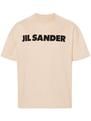 Raštuotas medvilninis marškinėliai Jil Sander smėlinė