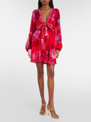 Шелковое платье мини в цветочек Camilla красное