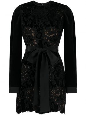 Aksamitna sukienka koktajlowa w kwiatki koronkowa Elie Saab czarna