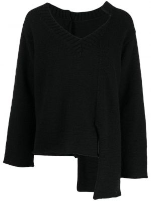 Sweter z dekoltem w serek asymetryczny Yohji Yamamoto czarny