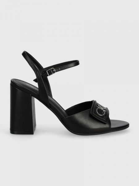 Kožne sandale na petu Calvin Klein crna